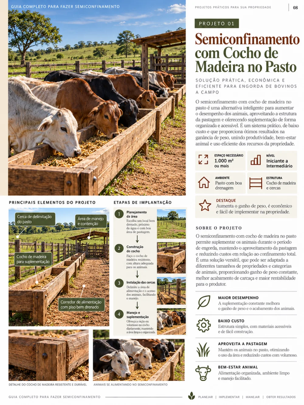 Página do guia: Projeto 01, semiconfinamento com cocho de madeira no pasto